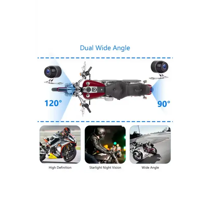 2 İnç Ekran 1080p Motosiklet Ön Ve Arka Görüş Kamerası Kumandalı Gidon Baglantılı