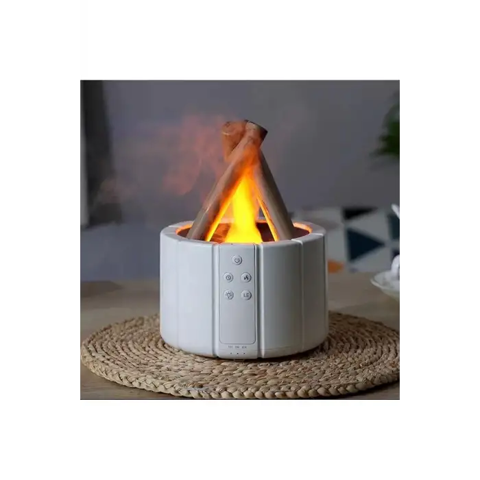 250 Ml Alev Görüntülü Bonfire Oda Nemlendirici Şık Tasarım Uzaktan Kumanda Kontrollü Beyaz