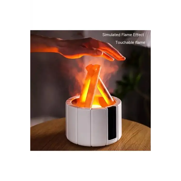 250 Ml Alev Görüntülü Bonfire Oda Nemlendirici Şık Tasarım Uzaktan Kumanda Kontrollü Beyaz