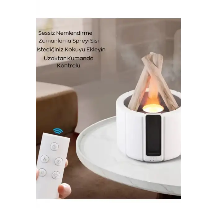 250 Ml Alev Görüntülü Bonfire Oda Nemlendirici Şık Tasarım Uzaktan Kumanda Kontrollü Siyah