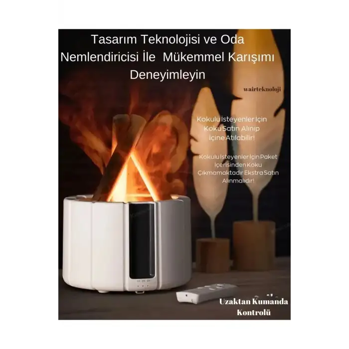 250 Ml Alev Görüntülü Bonfire Oda Nemlendirici Şık Tasarım Uzaktan Kumanda Kontrollü Siyah