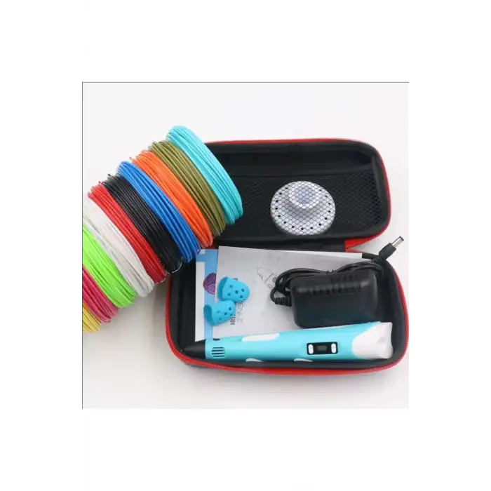 3d Pen Üç Boyutlu Yazıcı Kalem Printer (12 Adet 3 Metre Filament -36 Metre Led Ekranlı Adatörlü