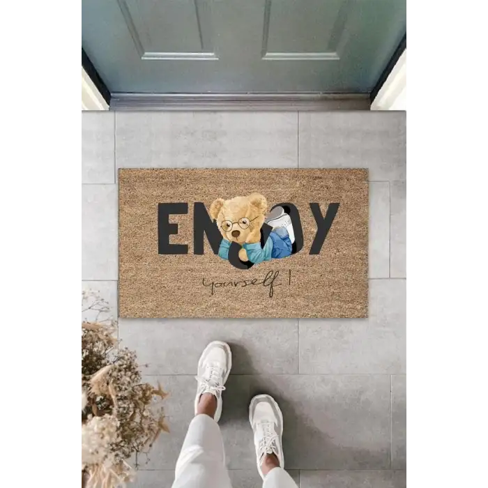 Bej Kapı Önü Paspası Enjoy Yourself Ayıcık Desen  K-3337