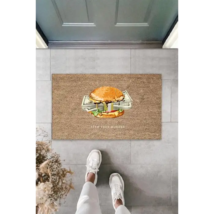 Bej Kapı Önü Paspası Feed You Hunger Desen  K-3353