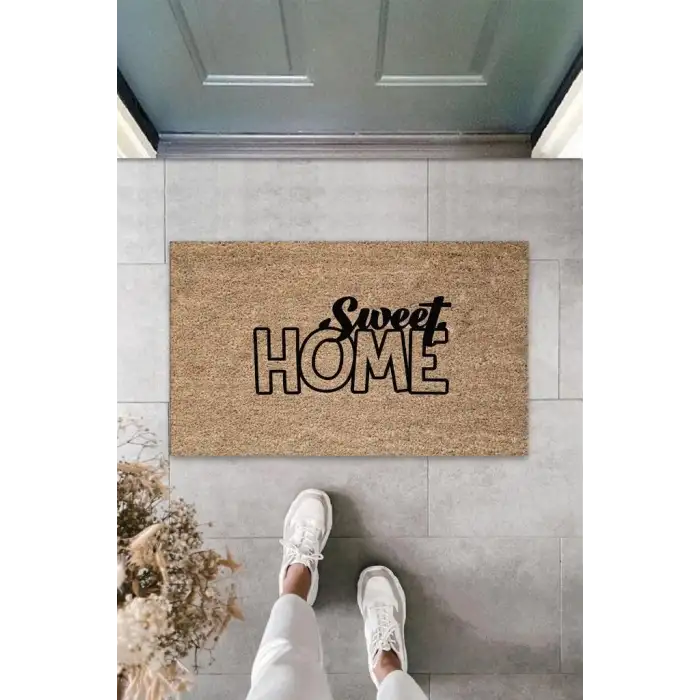 Bej Kapı Önü Paspası Sweet Home Desen  K-3296