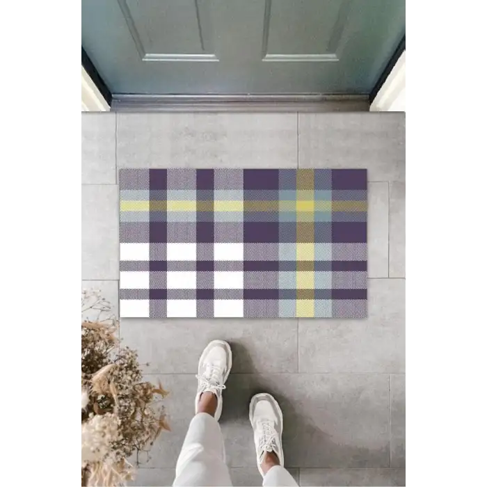 Beyaz Kapı Önü Paspası Pötikare Desen  K-3240