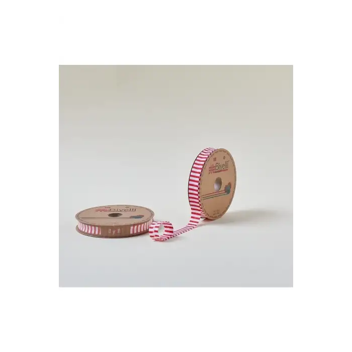 Biye Kalın Çizgili Katlı F03 Kırmızı 2 cm 25 Metre %65 Koton %35 Polyester