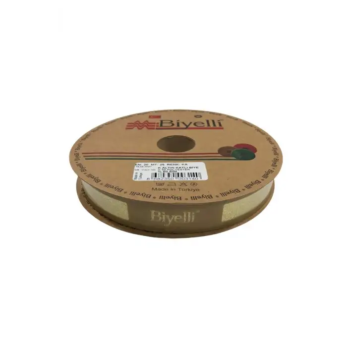 Biye Simli Katlı Ka Altın 2 cm 25 Metre %50 Simli % 50 Polyester