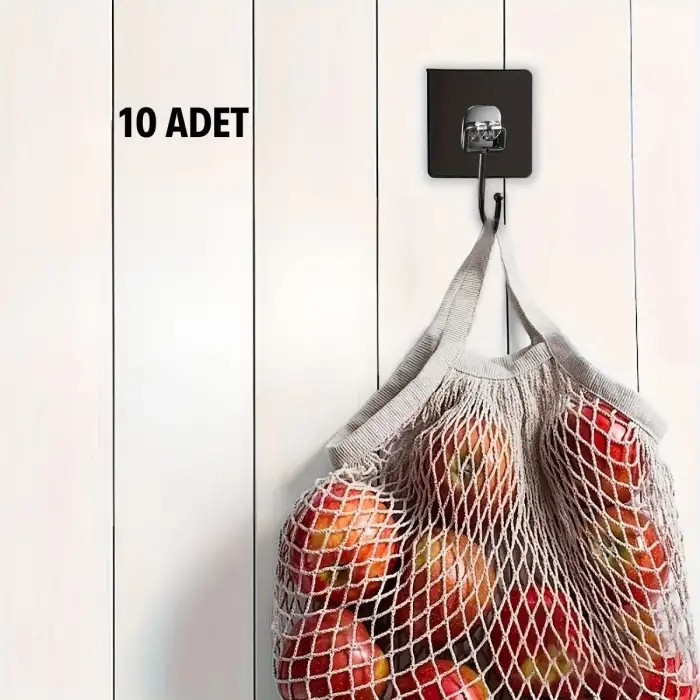 New 10 Adet Duvara, Dolapa Yapışan Güçlü Yapışkanlı Siyah Duvar Askısı