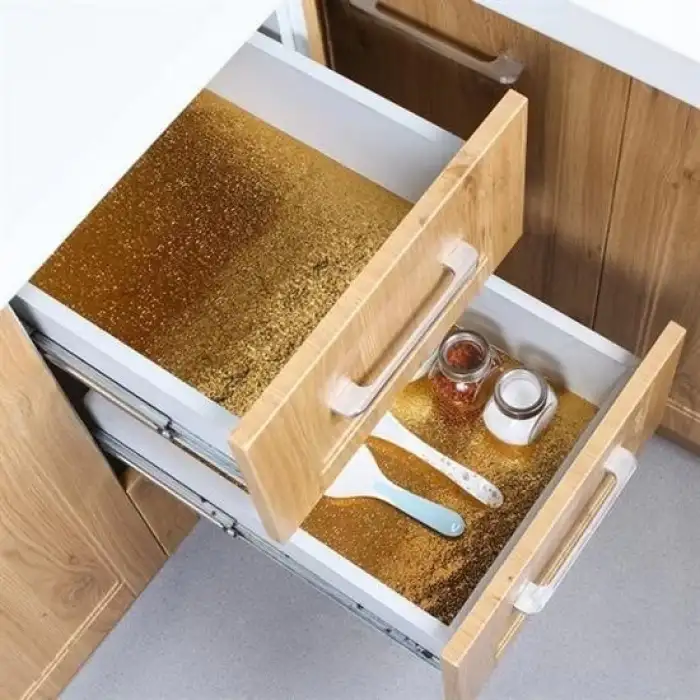 New 10 Metre Kendinden Yapışkanlı Silinebilir Mutfak Tezgah Üstü Sticker Folyo Gold Renk