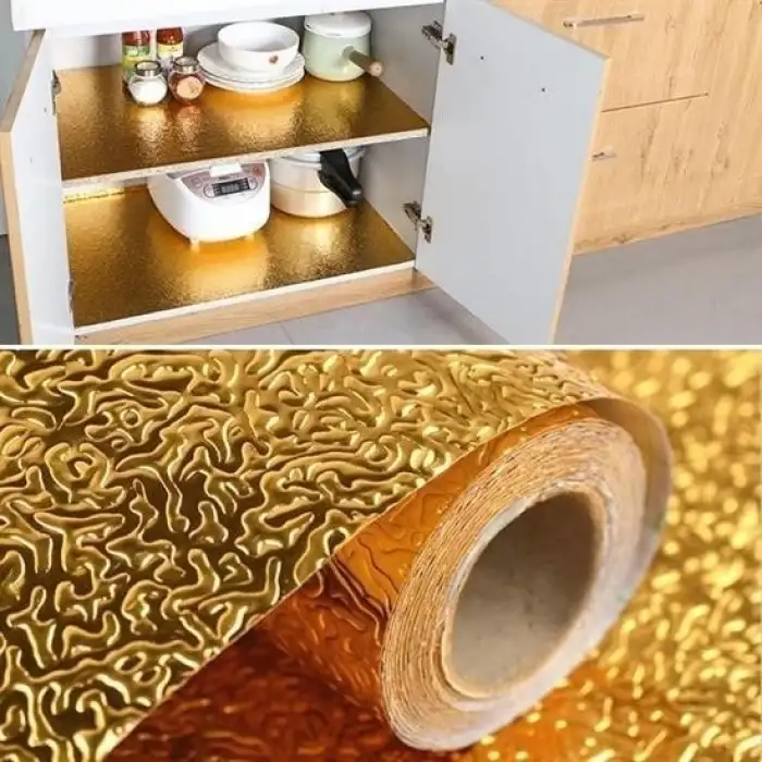 New 10 Metre Kendinden Yapışkanlı Silinebilir Mutfak Tezgah Üstü Sticker Folyo Gold Renk