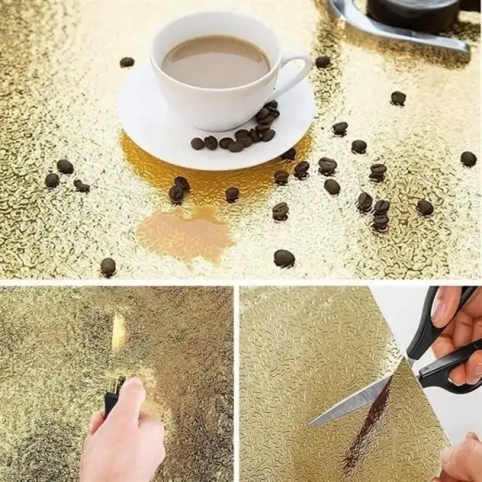 New 10 Metre Kendinden Yapışkanlı Silinebilir Mutfak Tezgah Üstü Sticker Folyo Gold Renk