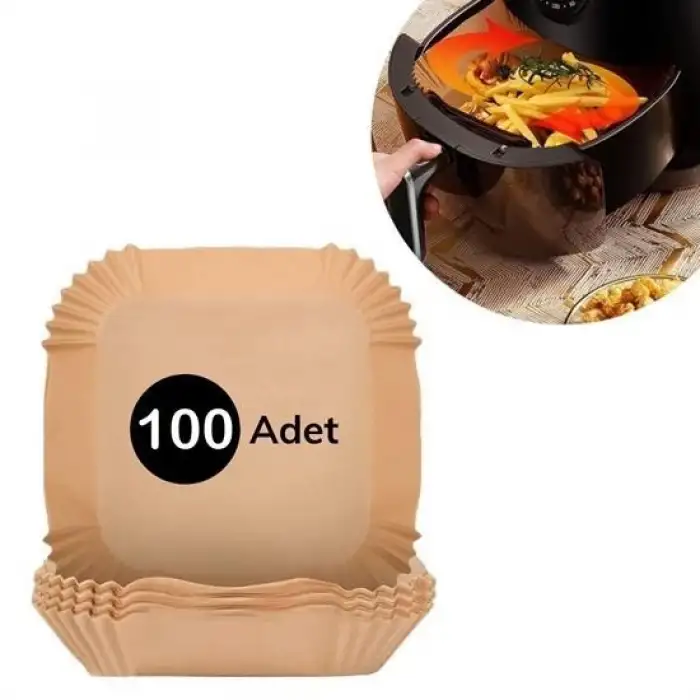 New 100 Adet Air Fryer Pişirme Kağıdı Tek Kullanımlık  Gıda Yağlı Kağıdı Kare Tabak Model