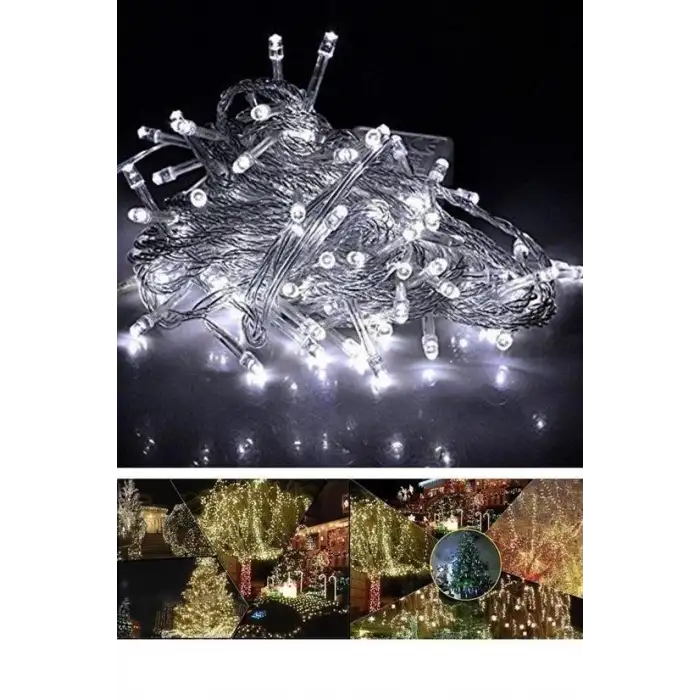 New 100 Ledli 8 Fonksiyonlu 10 Metre Led Aydınlatma Dekor Lambası (beyaz)