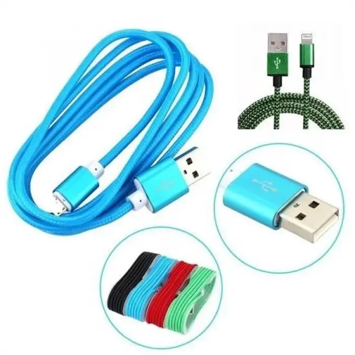 New 1,5 Metrelik Örgü Şeklinde Apple Iphone Ipad Data Şarj Kablosu