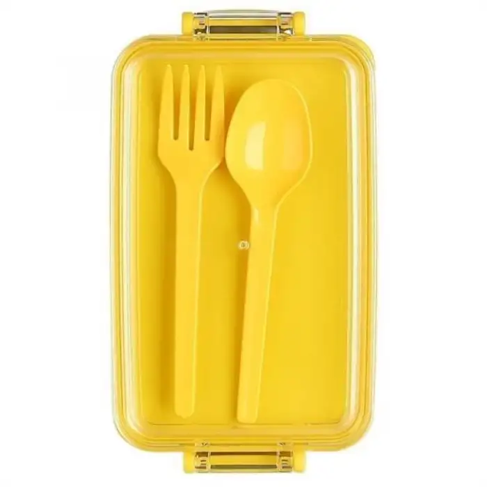 New 2 Bölmeli Çok Amaçlı 900 ml Kapasiteli Çatal Kaşıklı Dayanıklı Beslenme Kabı Yiyecek Kutusu