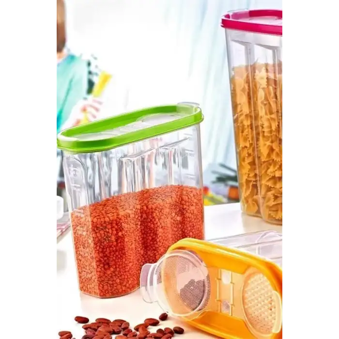 New 2 Kapaklı Ölçekli Erzak Kuru Gıda Saklama Kutusu Kabı - 1,7 Litre - SA935