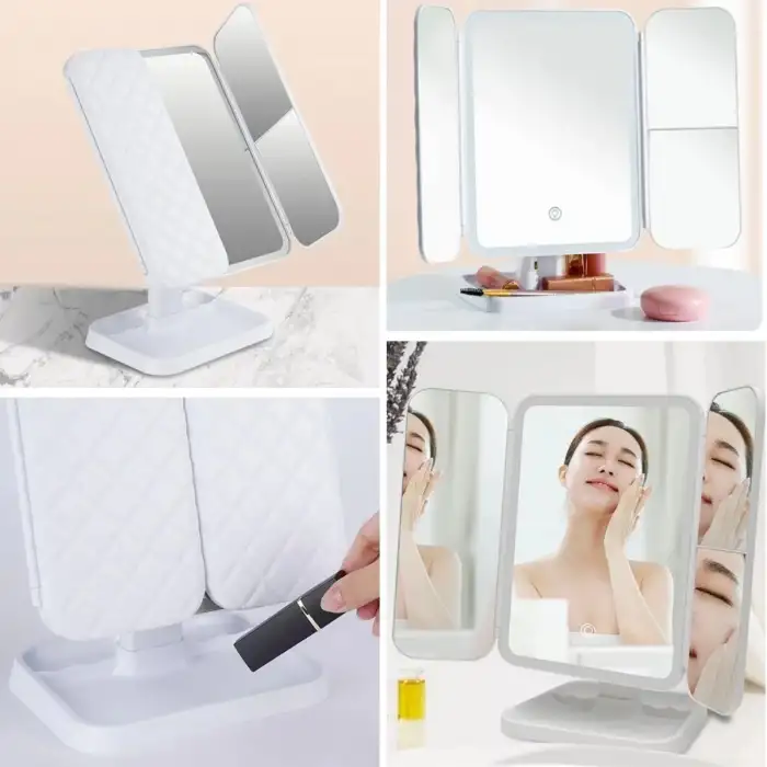 New 2 Kapaklı,3 Farklı Dokunmatik Led Ayarlı USB Şarj ile Şarj Olabilen Makyaj Aynası