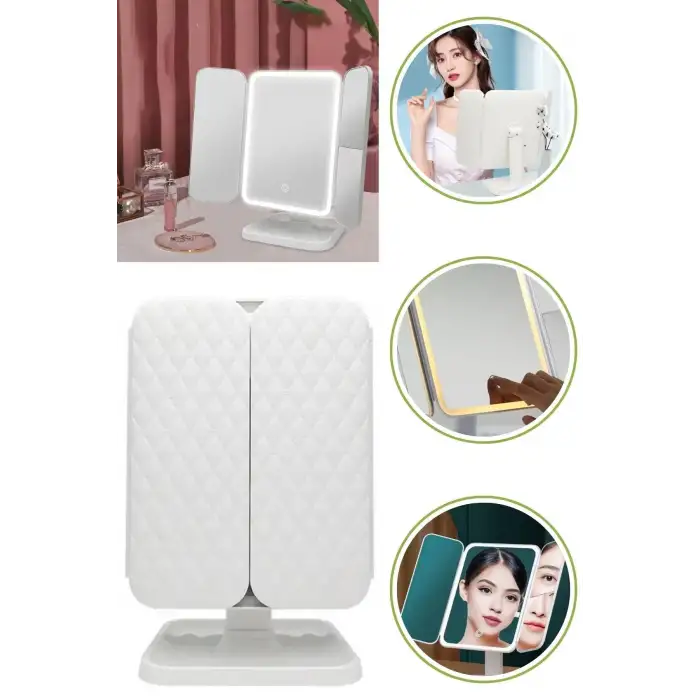 New 2 Kapaklı,3 Farklı Dokunmatik Led Ayarlı USB Şarj ile Şarj Olabilen Makyaj Aynası