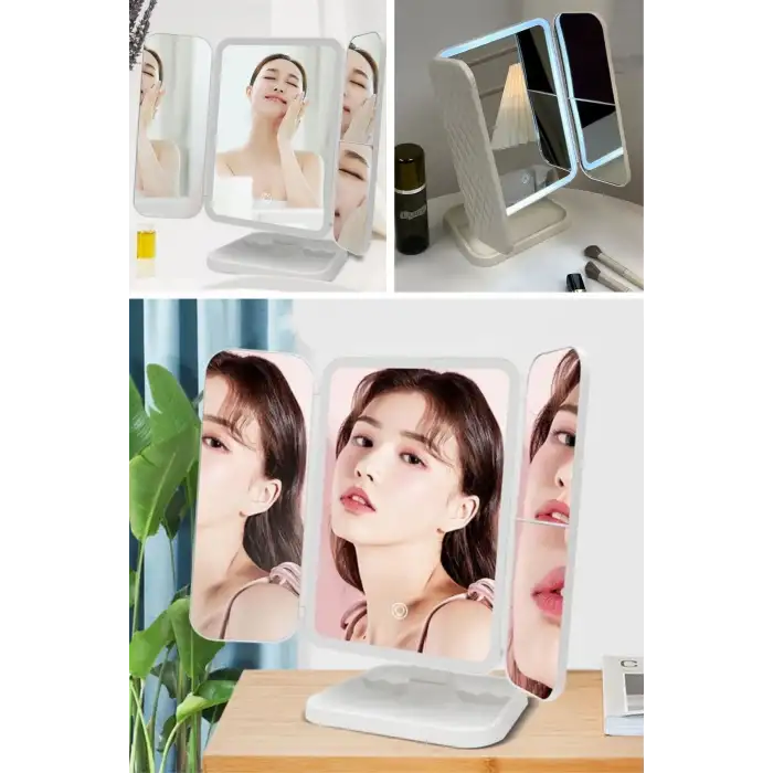 New 2 Kapaklı,3 Farklı Dokunmatik Led Ayarlı USB Şarj ile Şarj Olabilen Makyaj Aynası