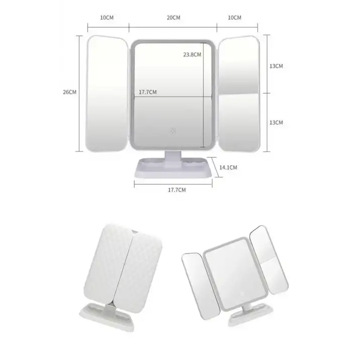 New 2 Kapaklı,3 Farklı Dokunmatik Led Ayarlı USB Şarj ile Şarj Olabilen Makyaj Aynası