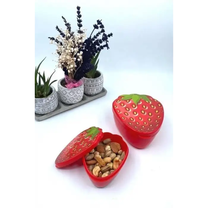 New 2li İç İçe Geçebilen Çilek Model Saklama ve Beslenme Kabı Seti (550 ml + 250 ml)