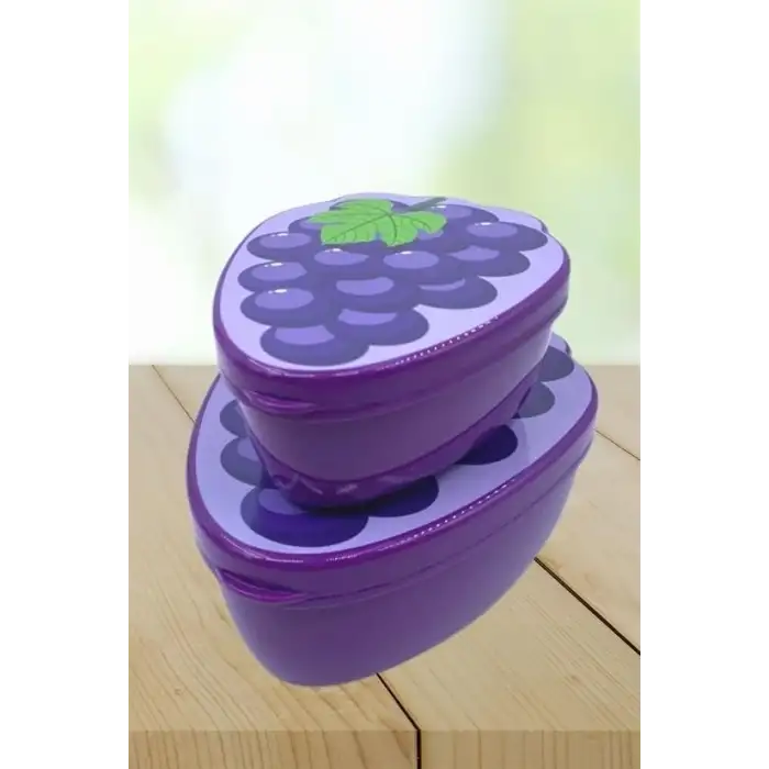 New 2li İç İçe Geçebilen Üzüm Model Saklama ve Beslenme Kabı Seti (550 ml + 250 ml)