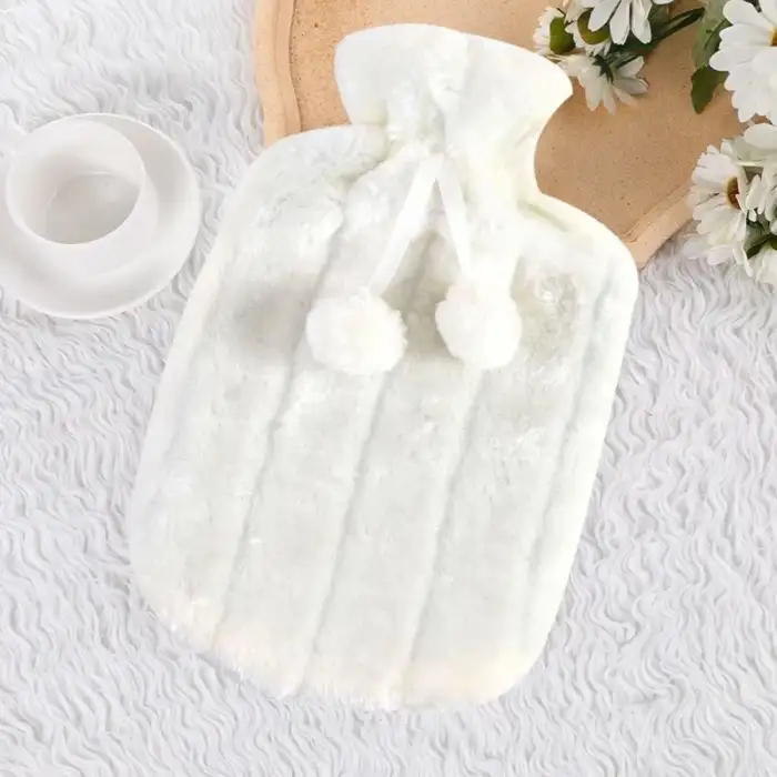 New 2 Litre Ponponlu Peluş Sıcak Su Torbası 1.Sınıf Kauçuk Malzeme