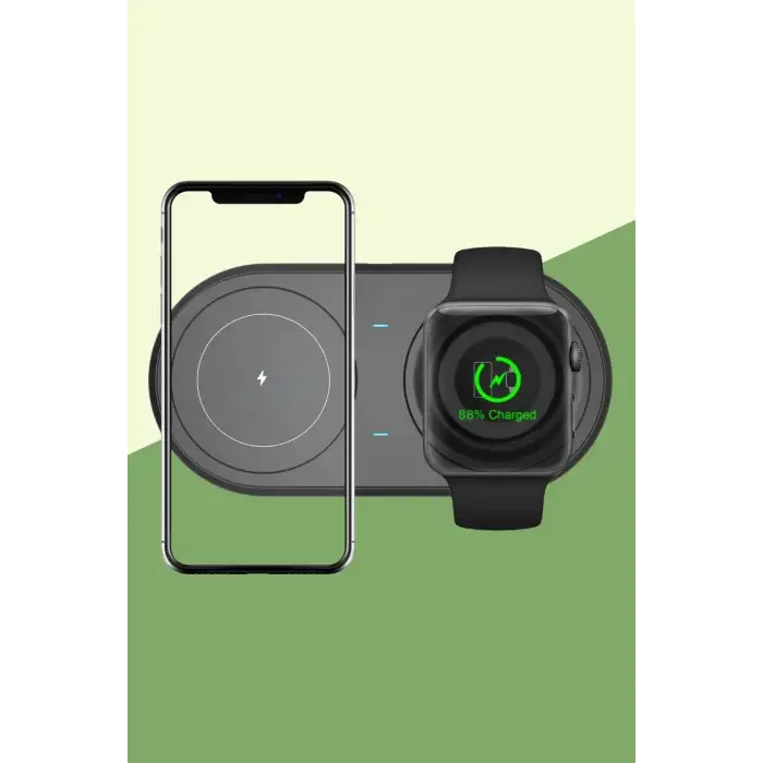 New 2si 1arada Kablosuz Saat,Kulaklık ve Telefon Hızlı Şarj Etme Aparatı