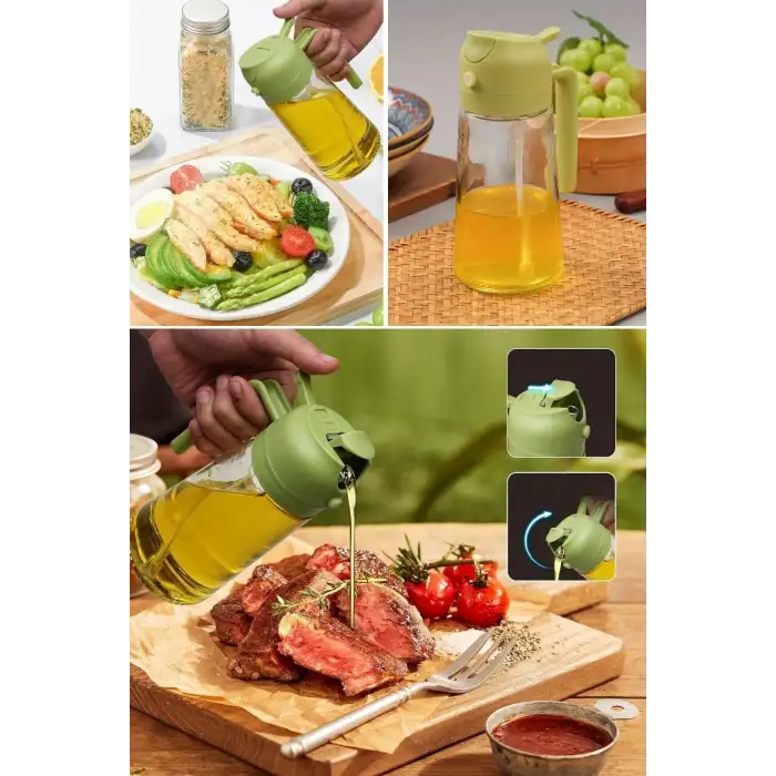 New 2si 1arada Yağ Dökücü ve Spreyli Yağdanlık Cam Yağ Püskürtücü