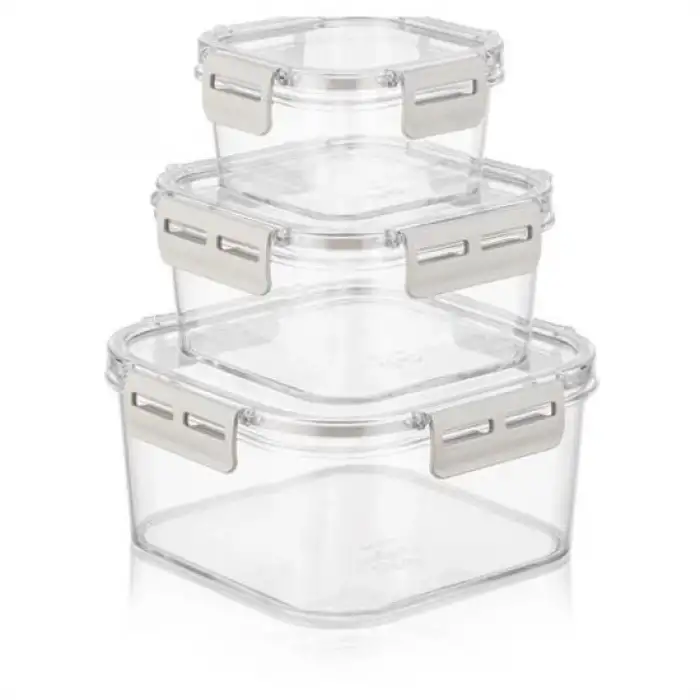 New 3lü Pratik Silikon Contalı Sızdırmaz Kapaklı Sağlam İstiflenebilir Saklama Kapları
