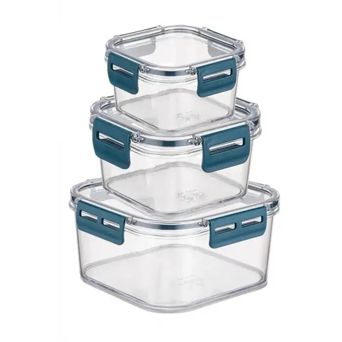 New 3lü Pratik Silikon Contalı Sızdırmaz Kapaklı Sağlam İstiflenebilir Saklama Kapları