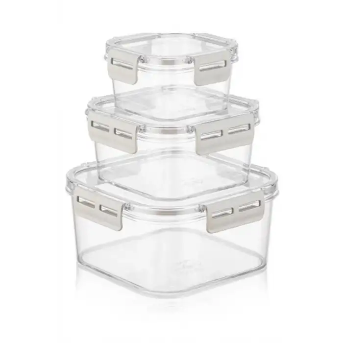 New 3lü Pratik Silikon Contalı Sızdırmaz Kapaklı Sağlam İstiflenebilir Saklama Kapları