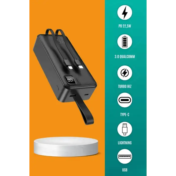 New 30000 Mah 22,5w Süper Hızlı Lightning ve Tyype C Powerbank