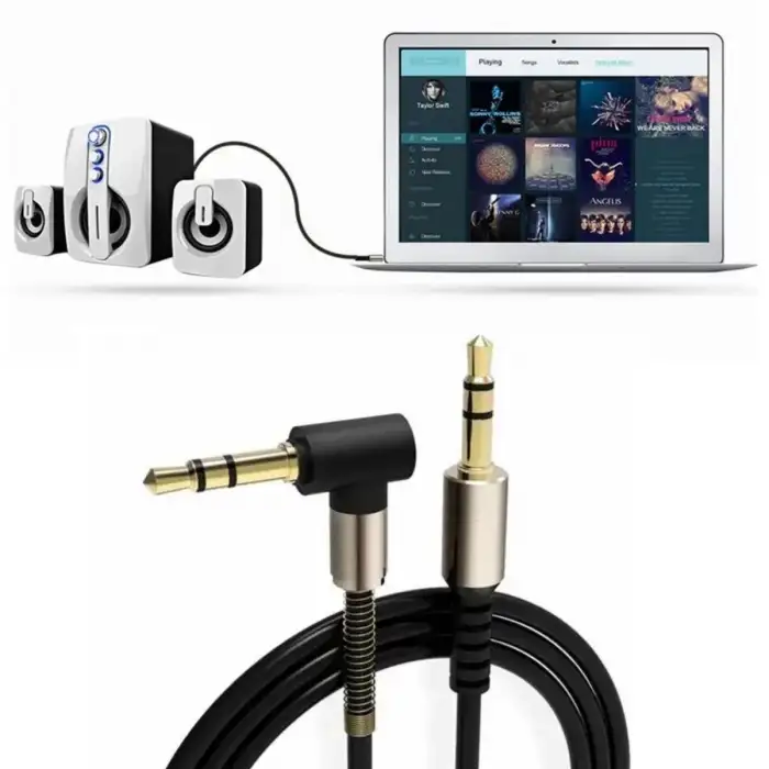 New  3.5mm AUX Kablosu Jak Erkek Erkek L Tipi 1 Metre Ses Aktarım Kablosu