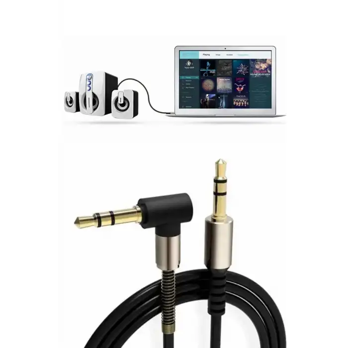 New  3.5mm AUX Kablosu Jak Erkek Erkek L Tipi 1 Metre Ses Aktarım Kablosu
