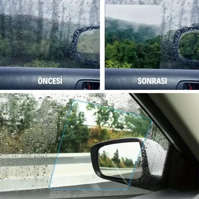 New 4 Parça Yan Aynalar ve Yan Camlar İçin Araç Ayna Yağmur Kaydırıcı ve Cam Buğu Önleyici Film Seti