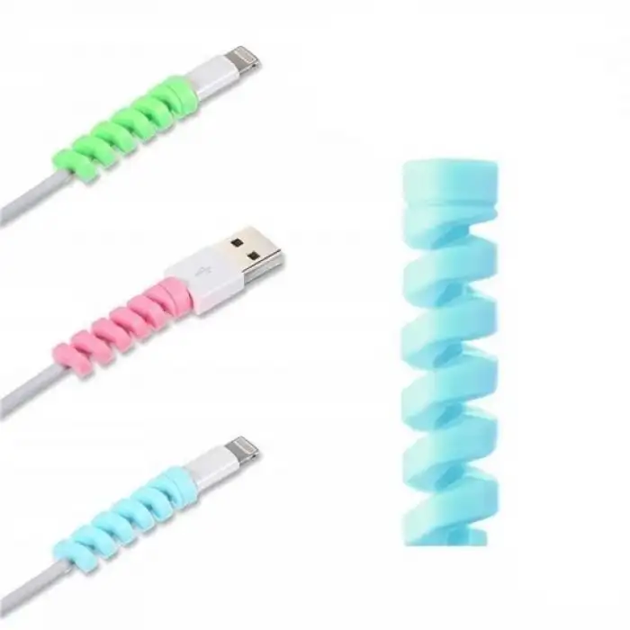 New 4lü Apple, Android Şaj Kablosu Koruyucu Silikon Spiral Yay Aparat