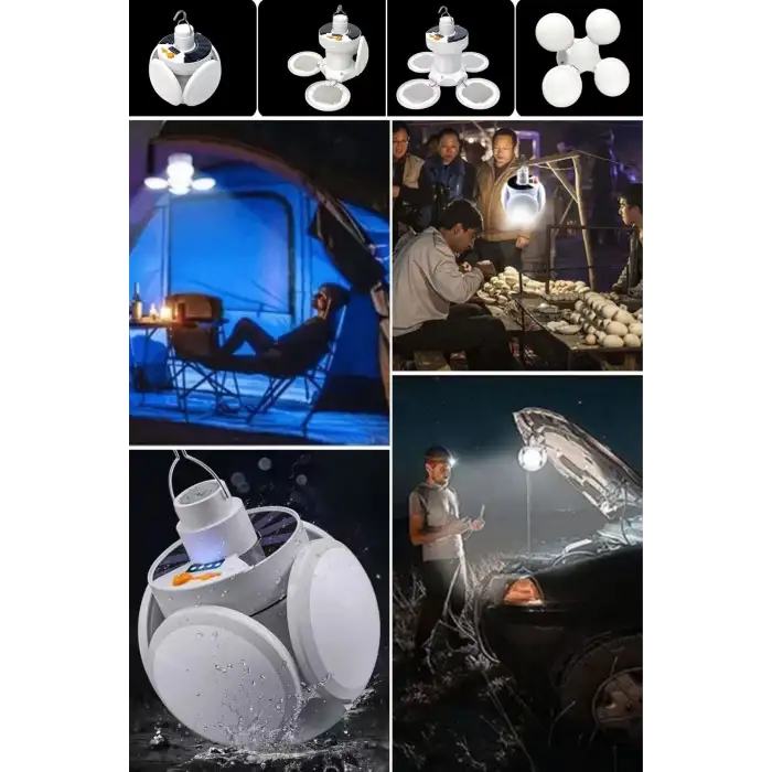 New 5 Ledli 3 Farklı Işık Modlu Açılıp Kapanabilir Led Kanatlı Güneş Enerjili Solar Aydınlatma Asılabilir Kamp Feneri
