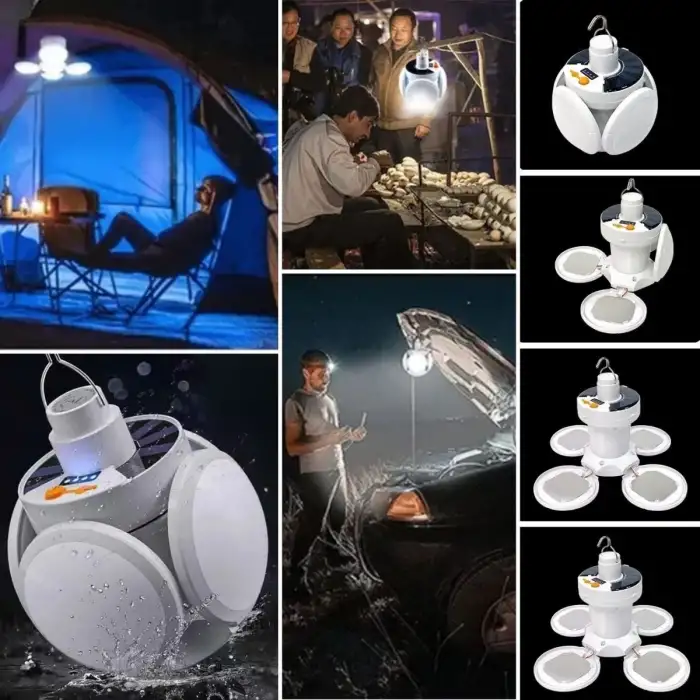 New 5 Ledli 3 Farklı Işık Modlu Açılıp Kapanabilir Led Kanatlı Güneş Enerjili Solar Aydınlatma Asılabilir Kamp Feneri