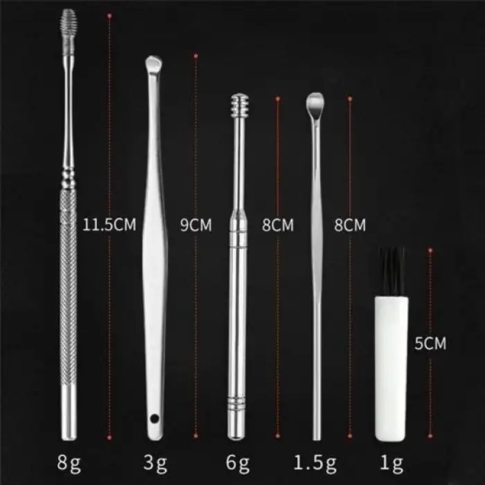 New 6 Parça Paslanmaz Çelik Kulak Balmumu Toplayıcı Çıkarıcı Temizleyici Bakımı Çubuk Seti