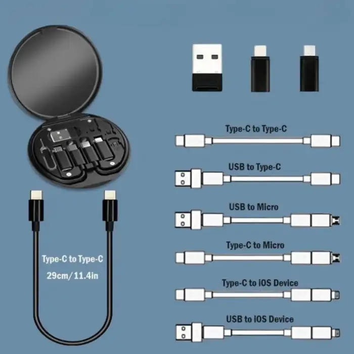 New 60w Destekli Kablo Kutusu Seyahat Kablo Seti 5i 1 arada USB Type-C Şarj Kablosu Seti