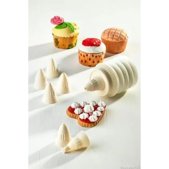 New 7 Başlıklı Mutfak Pasta Krema Sıkma Süsleme Pompası Aparatı Seti