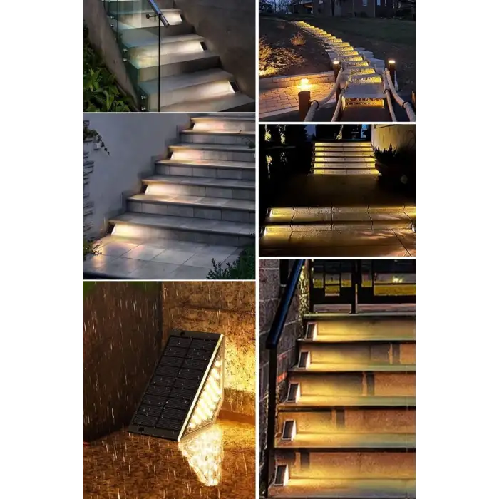 New 8 Adet Üçgen  Güneş Enerjisi ile Şarj Olan Dış Mekan Solar Basamak Köşe Lambası
