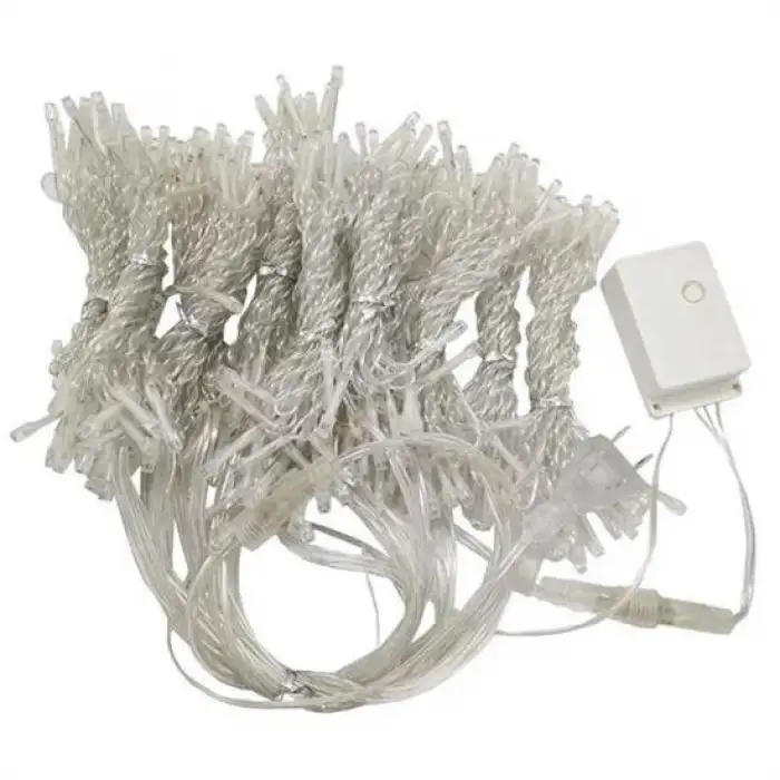 New 8 Fonksiyonlu 200 Led 10 Saçak Şerit Led 2x2 Perde İp Led  (Gün Işığı)