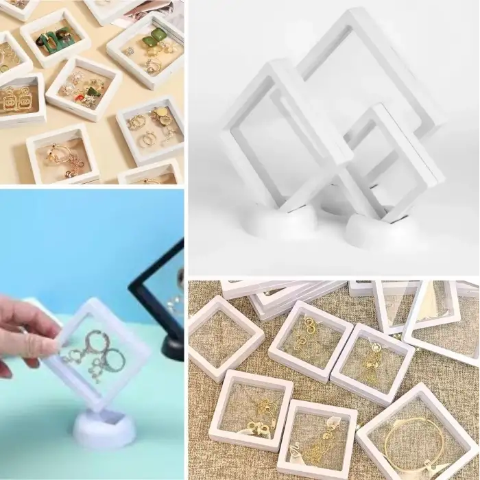 New 9x9 cm Standlı 3D Takı Ziynet Hatıra Koleksiyon Saklama Kutusu Şeffaf Film Çerçevesi