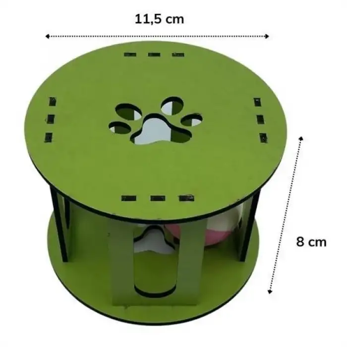 New Ahşap Kafes Renkli Toplu Kedi Patisi Desenli Sesli Kedi Oyuncağı