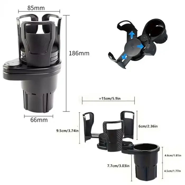 New Araç İçi 360 Derece Dönen 2li Bardaklıklı Açılarak Ayarlanabilir Bardak Tutucu Aparat
