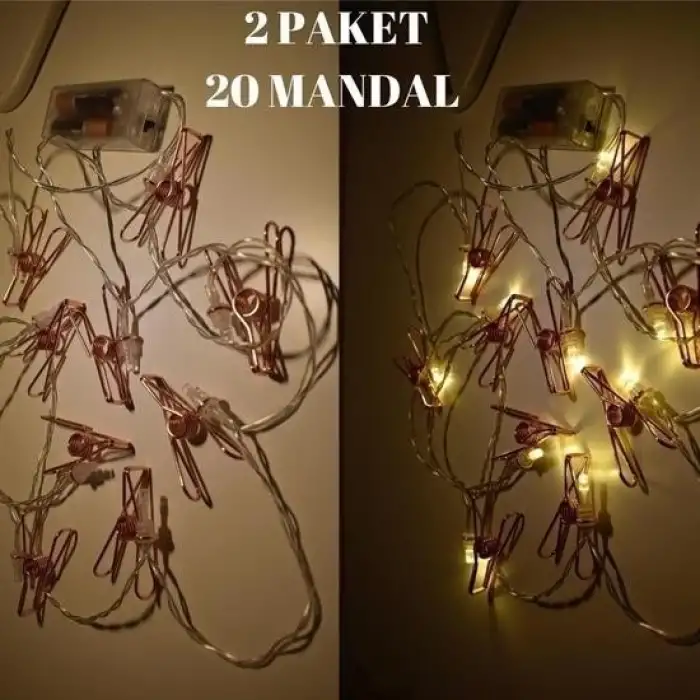 New Bakır Renkli Led Işıklı Fotoğraf Asma Işık Süsleme Mandalları