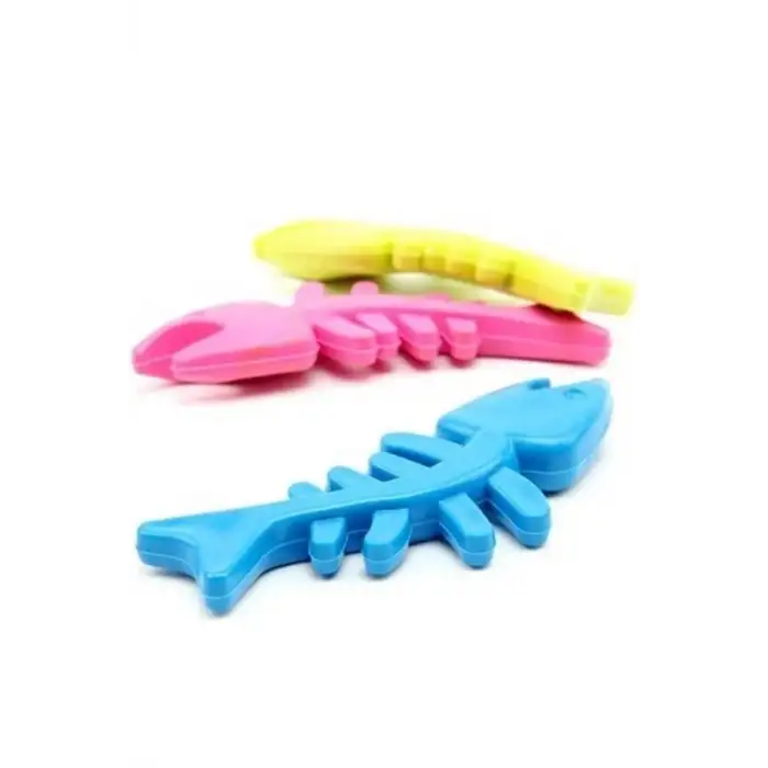 New Balık Kemiği İskelet Şekilli Renkli Plastik Kedi Oyuncağı